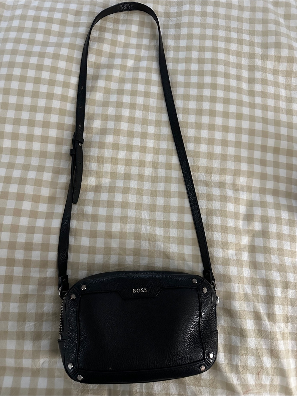 Boss Black Pebbled Leather Crossbody with Silver Accents